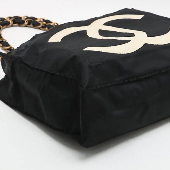 Chanel Vintage Coco Mark Nylon Chain Tote Bag Black Gold Metal - Picture 9 of 11